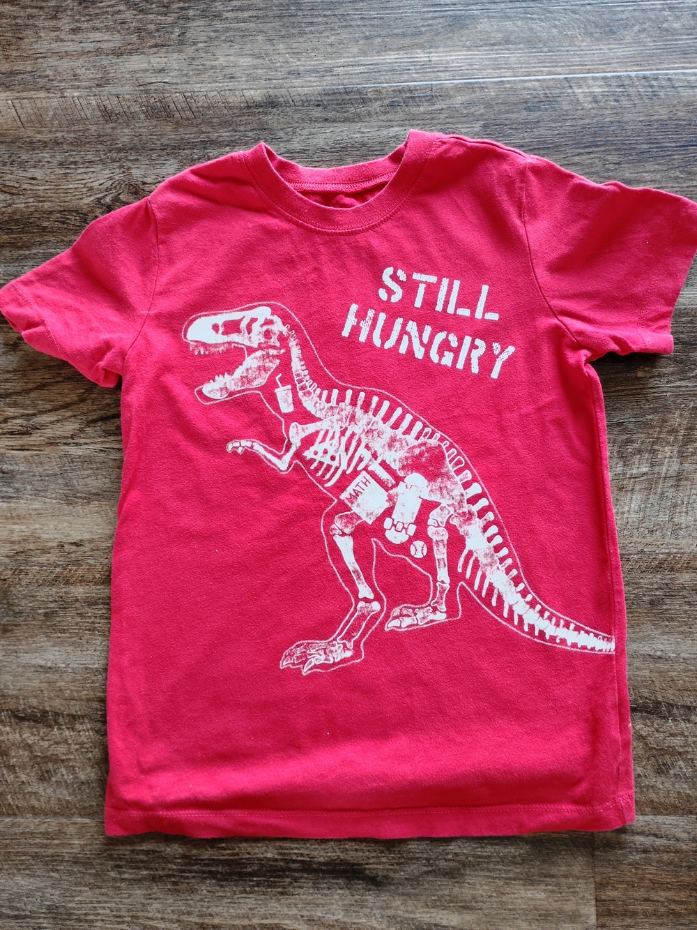 OshKosh B'gosh Bright Red T‑Shirt with White Dinosaur Skeleton Graphic
